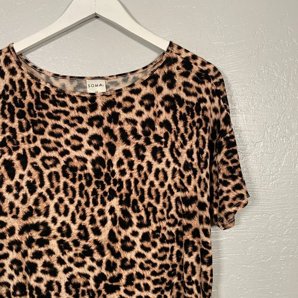 Soma Intimates Women M Animal Leopard Print Pajama Shirt Top Loungewear Cozy